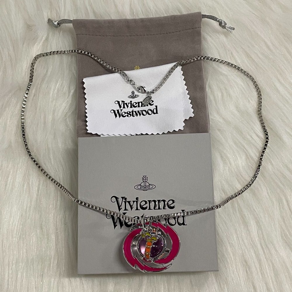 Vivienne Westwood Pink Orb Necklace Silver - Picture 5 of 6